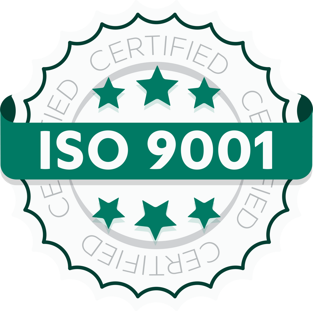 ISO 9001 certified sign. Environmental management system international standard approved stamp. Green isolated vector icon